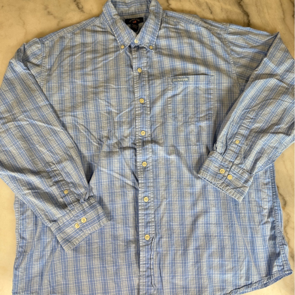 U.S. Polo Assn. Men's Classic Light Blue Plaid Size XL Cotton